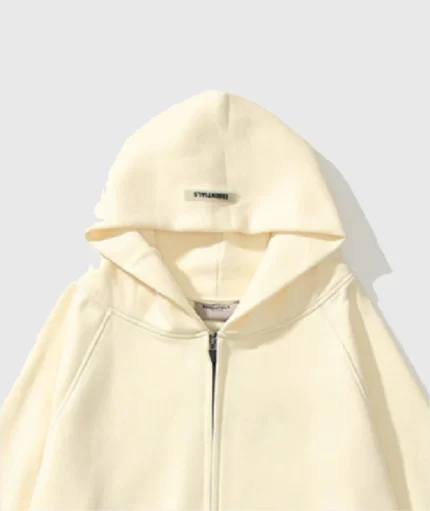 Essentials Reflective Print Zip-up Oversized Cream Hoodie